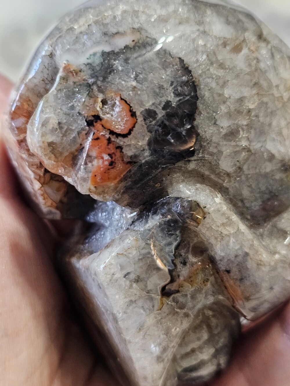 Carved Banded Agate Skull Sculpture - Picture 9 of 12